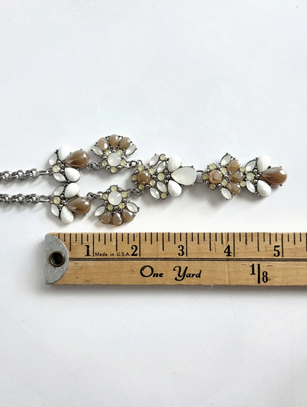 New York & Company White and Taupe Statement Y-Necklace With Silver Chain - Picture 10 of 12